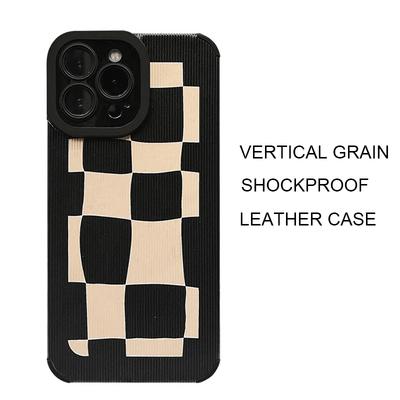 Custodia in Silicone Morbido Antiurto con Stampa Scacchiera con Motivo in Pelle Verticale con Protezione Completa per Obiettivo Fotocamera per iPhone Samsung