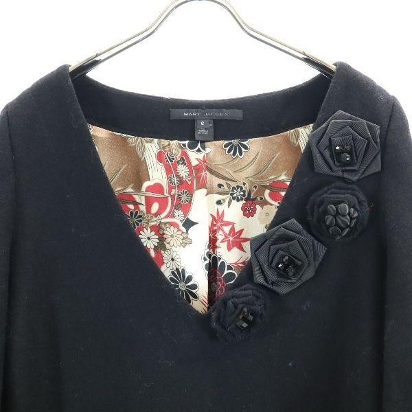 Marc Jacobs Wool Blend 7 Minutes Sleeve V Neck One Piece 6 Black Tunic Women Used