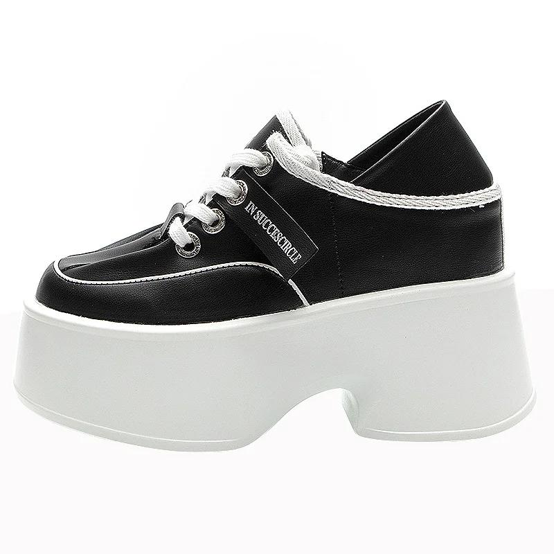 Fashion 11cm  Cow Genuine Leather High Brand Autumn Spring Chunky Sneakers Females Casual Ladies Vulcanize Women Platform Designer