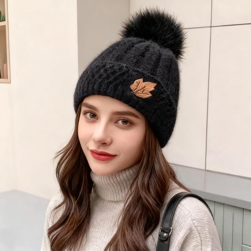 Autumn & Winter Thick Warm Knit Hat for Women Lady Cute Versatile Pullover Hat Warmth and Ear Protection Skate Bonnet Cap