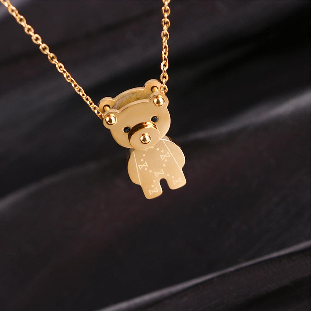Korean Exquisite Stainless Steel Wild Hip Hop Bear Pendant Necklace Clavicle Chain Fashion Jewelry