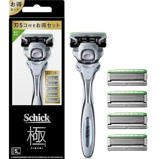 Schick KIWAMI Sensitive Skin 5-Blade Combo Pack Holder (with Blade + 4 Replacement Blades) Razor