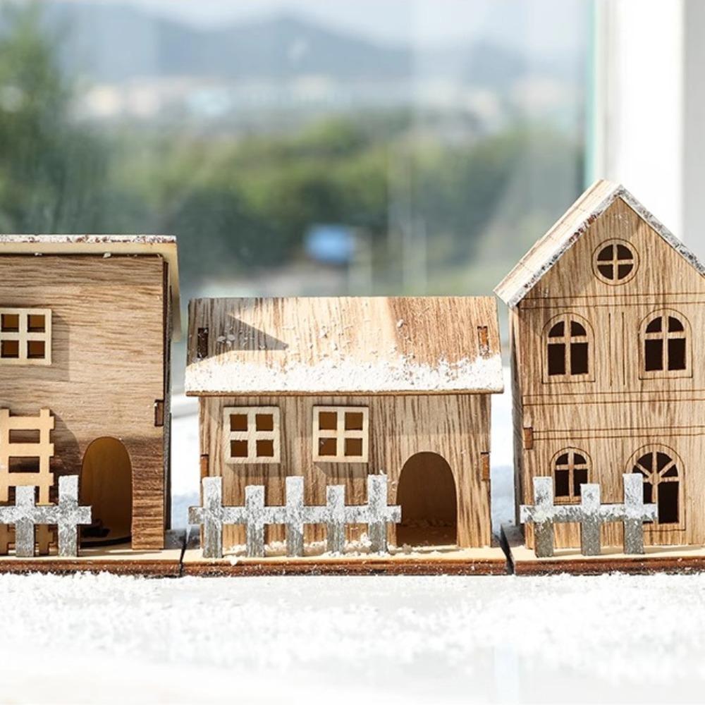 Christmas LED Light Wooden House Luminous Cabin Merry Christmas Decorations For Home DIY Xmas Tree Ornaments Kids Gifts New