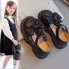 Girls Princess Shoes Big Bows T-strap Kids Leather Shoes Mesh Breathable 2025 Summer New Girls Sandals Round Toes Sweet Ins