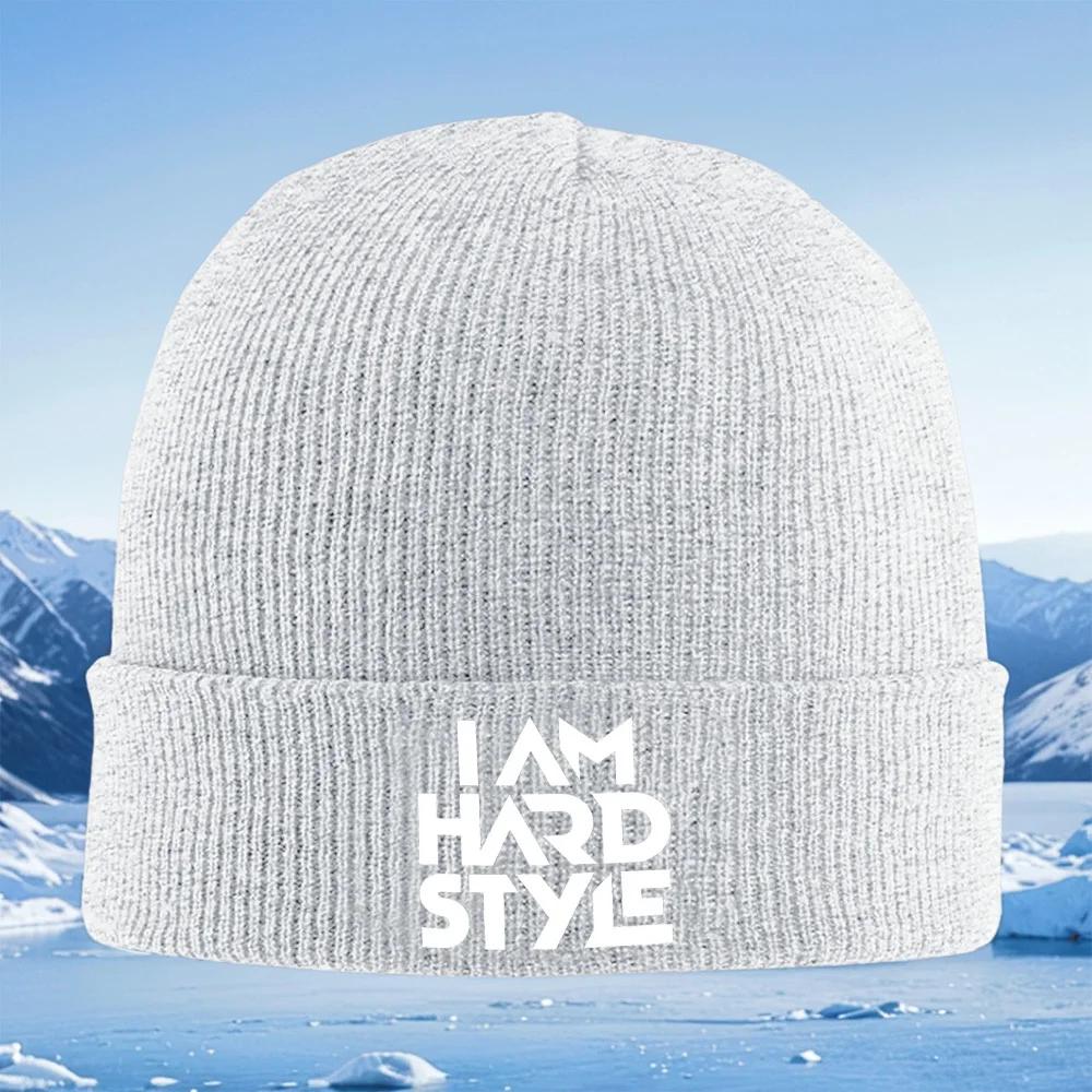 I AM HARD STYLE White Letters Unisex Women Unisex Knitted Hat Beanie Pullover Cap Winter Thermal Warm Christmas Outdoor Cycling Hik