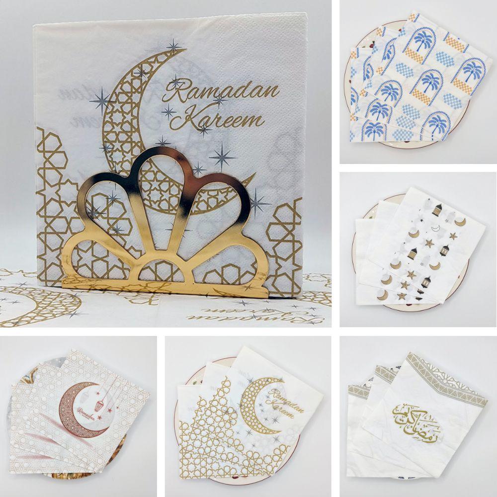 20Pcs Printed Eid Al-Fitr Napkins Double Layer Wood Pulp Ramadan Napkins Disposable Soft Decorative Napkins