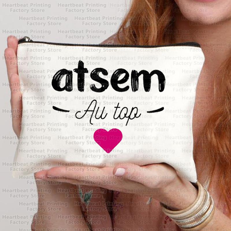 French Thank You Maîtresse Print Travel Cosmetics Bag Lipstick Bag Pencil Case Pouch Bags for Women Back To School Gift