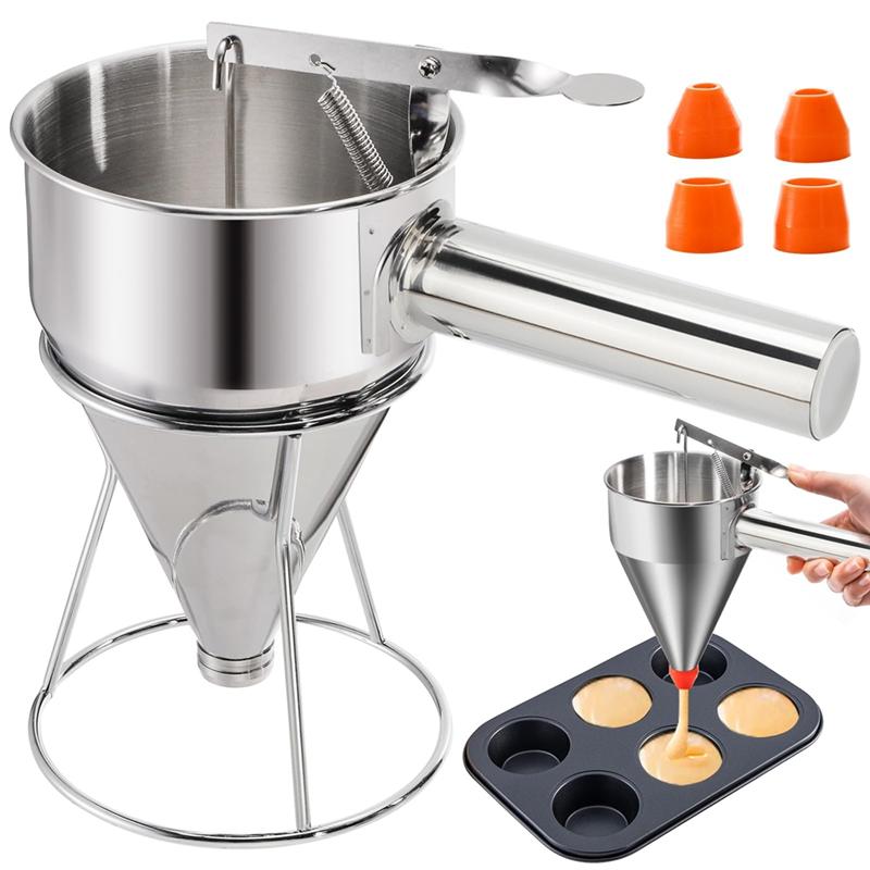 B97A-Stainless Steel Funnel Cake Dispenser With Stand Squeeze Handle,For Pancake Batter- Cupcake Compatible Maker Tool
