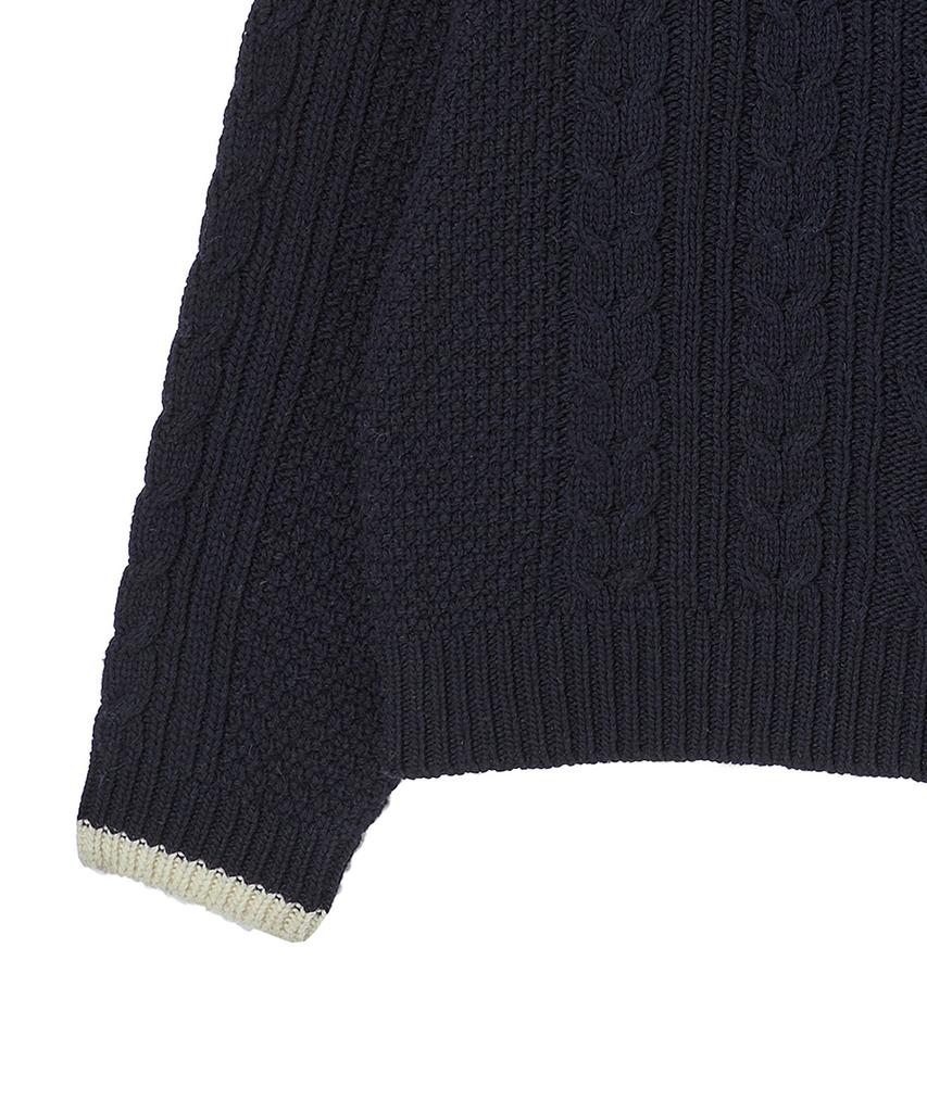 BEYOND CLOSET [Collection Line] Hockney Color Palette Fisherman Wool Knit Navy