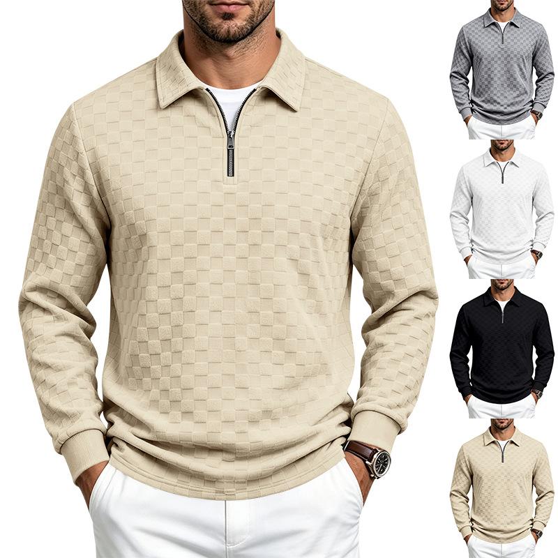 Men S Long Sleeve Polo Shirt American Casual Half Zip Turn Down Collar Top