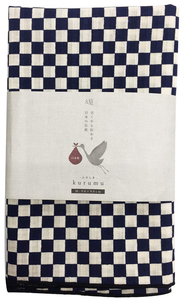 Furoshiki Kostkované 90 cm široké x 90 cm Vyrobeno v tradičním japonském &NE (Japonská látka), Střední, Námořnická modř, Hluboká, Japonsko, Velký, 100% Bavlna, Styl,
