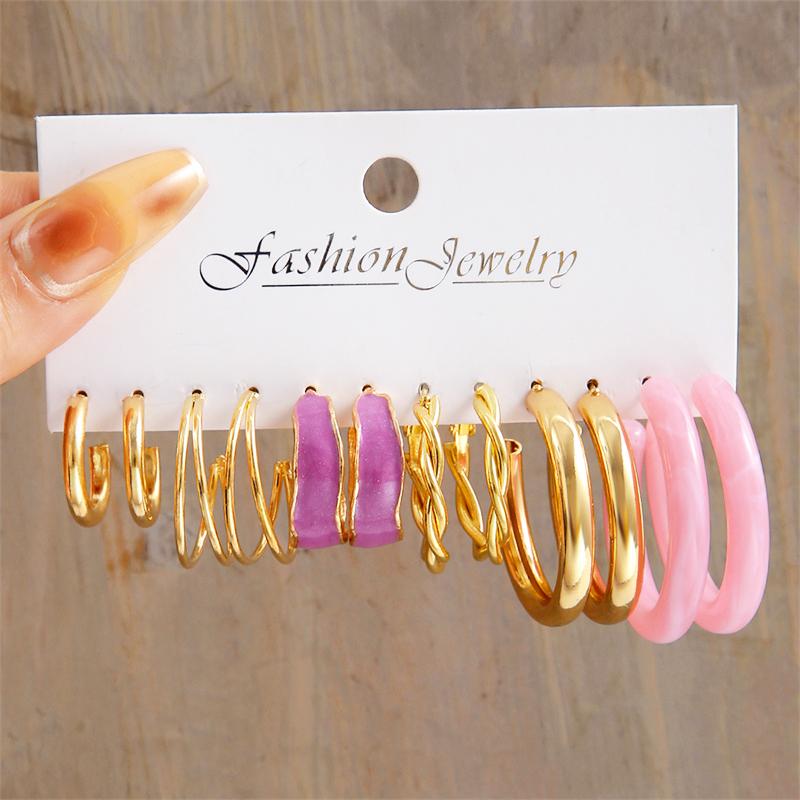 Trendy Colorful Earrings Set For Women Girls Green Resin Pearl Gold Color Metal Circle Dangle Earrings 2026 New Fashion