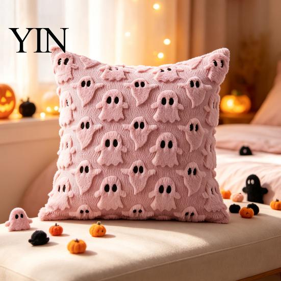 Decorative Ghost Throw Pillowcase 2Pcs Halloween Cushion Covers, Plush Pillow 18x18 Covers for Office Inch Cases Sofa Bed Couch Chair Washable Holiday