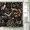 Vintage Mushroom Shower Curtain Funny Animals Squirrel Owl Rabbit Forest Flowers Plant Black Bath Curtains Fabric Bathroom Decor