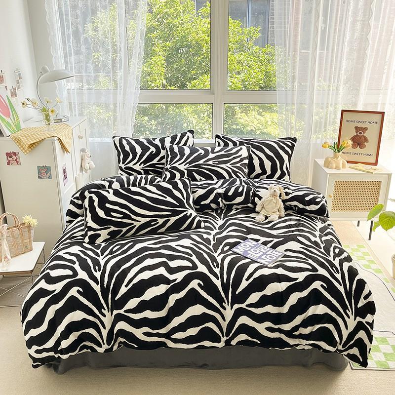 Winter Thick Warm Milk Coral Fleece Bedding Set Ins Fresh Duvet Cover Single