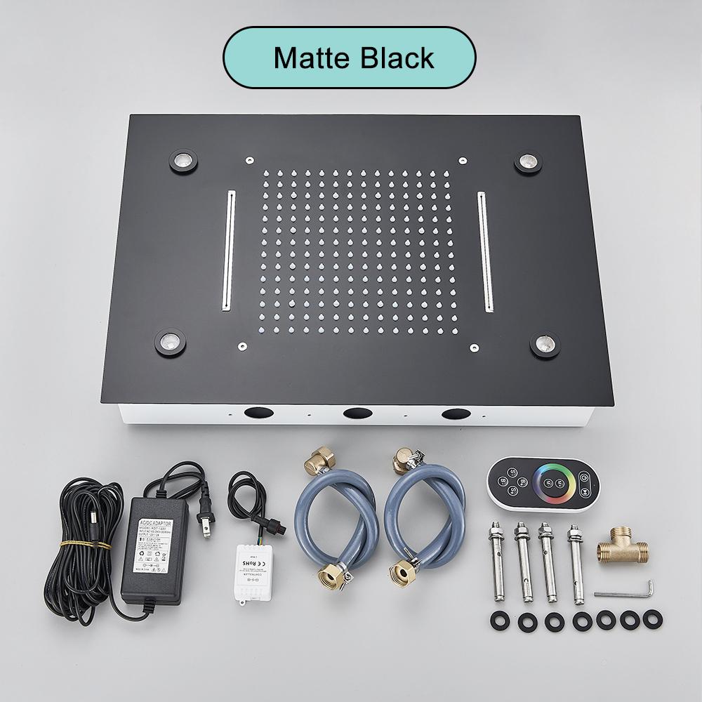 Schwarze Decken-Intelligente Fernbedienung LED Regenfall Wasserfall Einzelne Duschkopf Versteckter Duschhahn