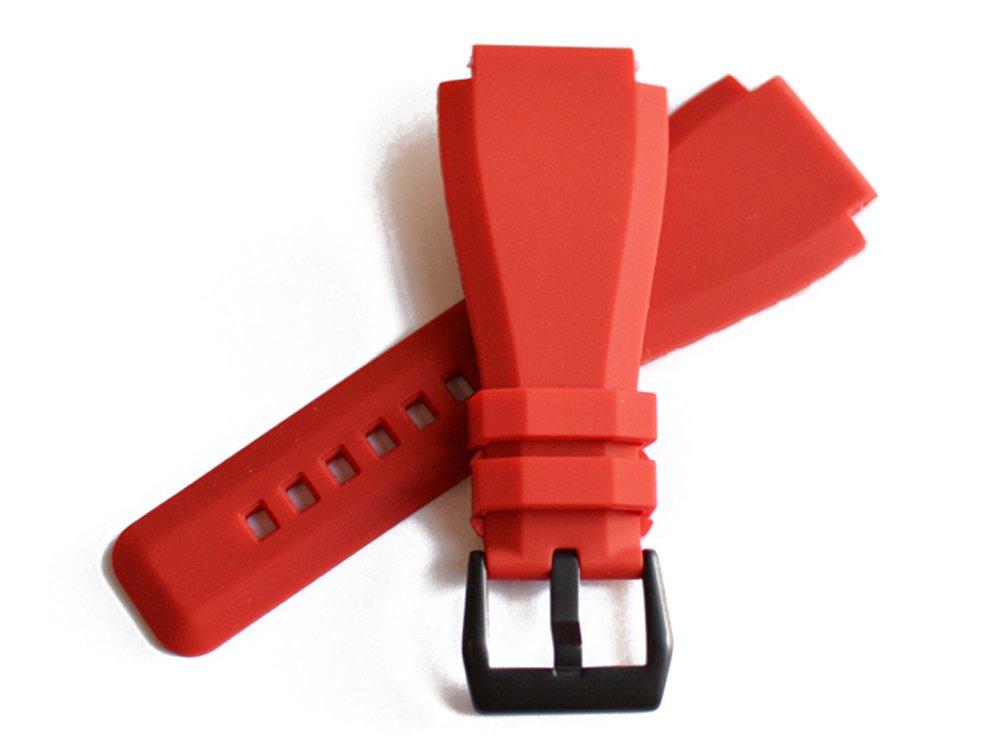 

King Watch Parts Совместимые с Bell Ross BR03 Резиновый ремешок Послепродажная деталь 24 мм Красный PVD [Импортный Оригинал] - и BR01, - - - -
