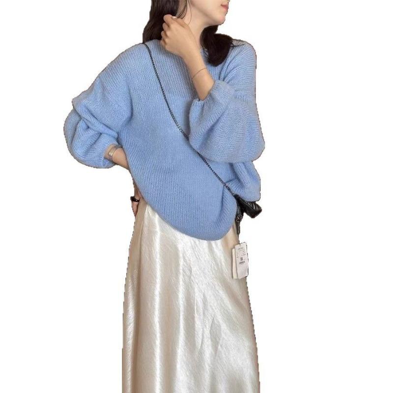

Spring Korean Style Back Tie Bow Thin Sweater Women s Loose Lazy Style Knitted Sweater Slightly Transparent Hollow Blouse Onesize синій