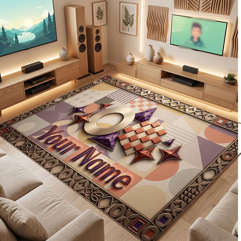 Abstract Geometric Theme Crystal Velvet Floor Rug Personalized Custom Name Text Warm Carpet Home Decoration