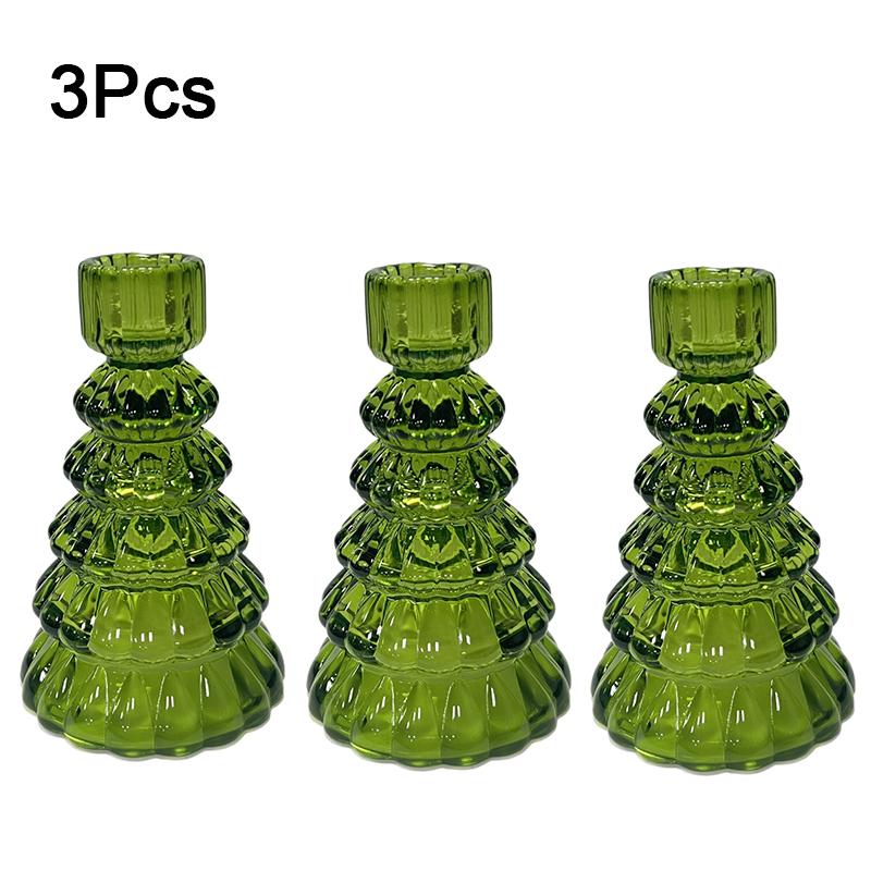 1PC Romantic Tabletop Candle Base with Tree Design Christmas Tree Glass Candle Holder 13.2x8.1cm