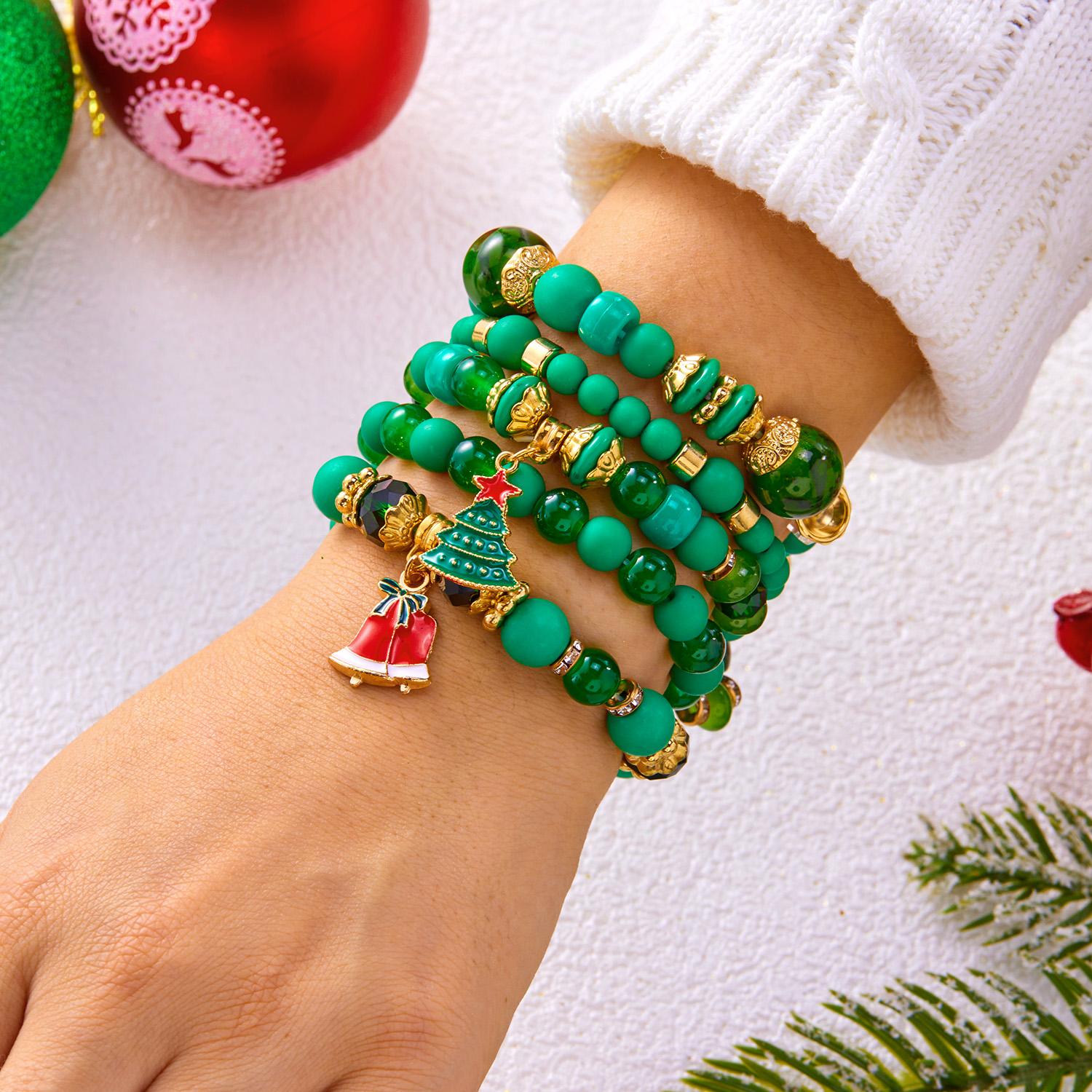 4Pcs/Set Personality Santa Glove Bead Bracelet for Women Christmas Tree Snowflake Snowman Bracelets Party Jewelry Accessories