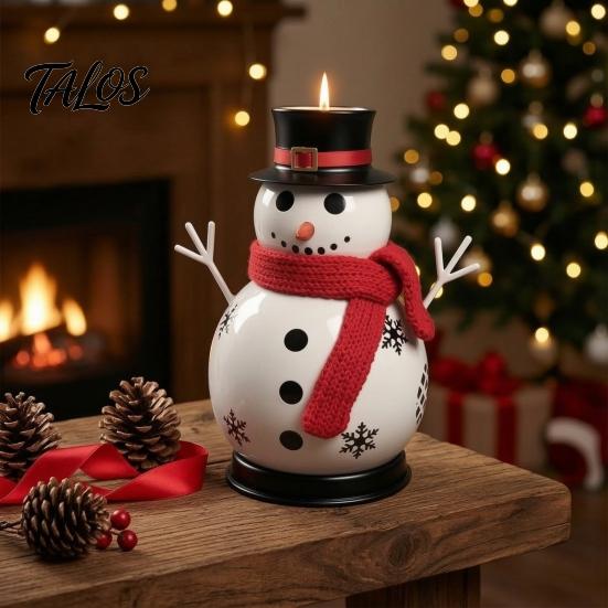 Durable Metal Candle Storage Christmas Snowman Holder, Decorative Candlestick Ornament with Top Reusable Table Hat And Scarf for Centerpiece