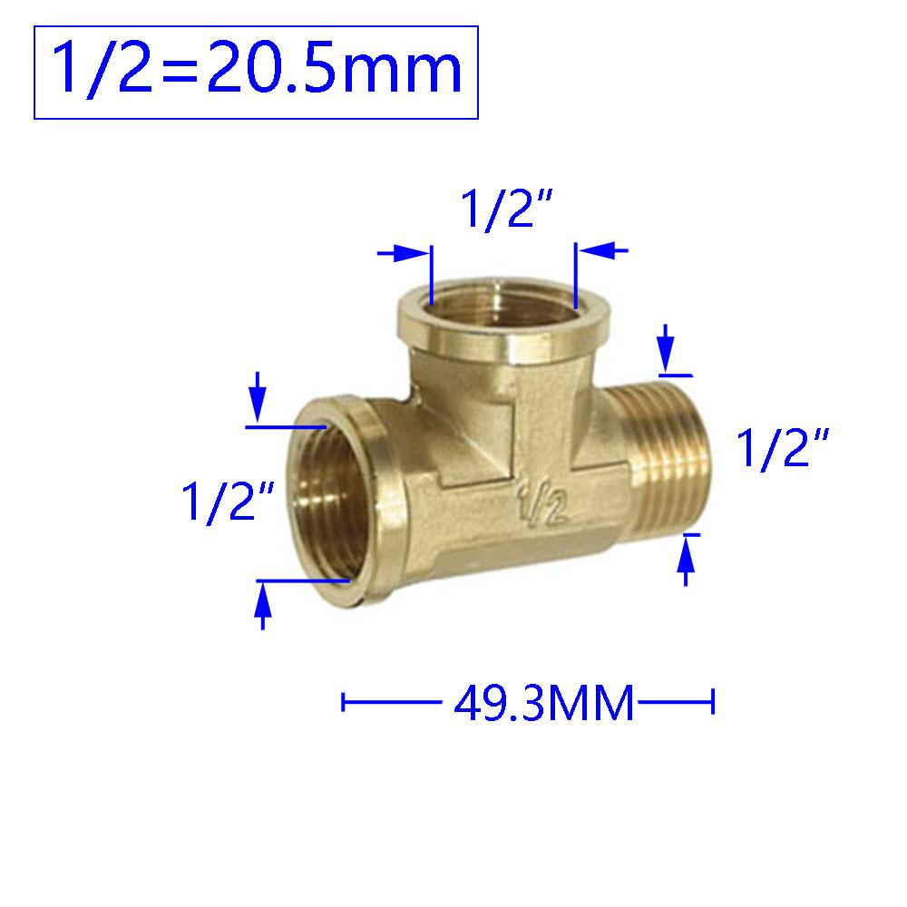 Brass 1/2" Male Female Thread Tee Connector T Type Plumbing 3 Way Water Splitter Pipe Fitting Coupler Adapter 1Pcs