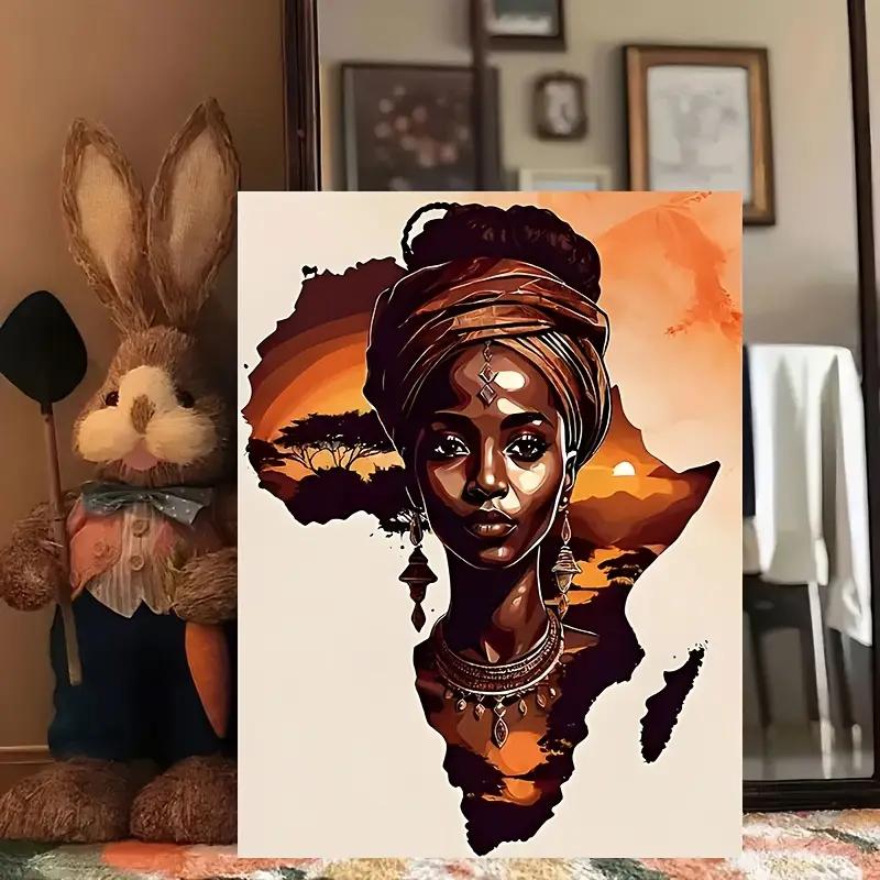 Modern African Tribal Women Canvas Art Print - Frameless, Waterproof Abstract Wall Decor for Living Room, Bedroom, Office, Dinin