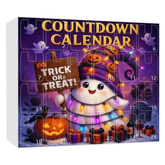 2025 Halloweenský Duch Adventní Kalendář 2D Akrylová Kreslená Sada Ozdob Duchů 24 Dní Roztomilá Duch Počítadlo Dekorace pro Domácí Oslavy