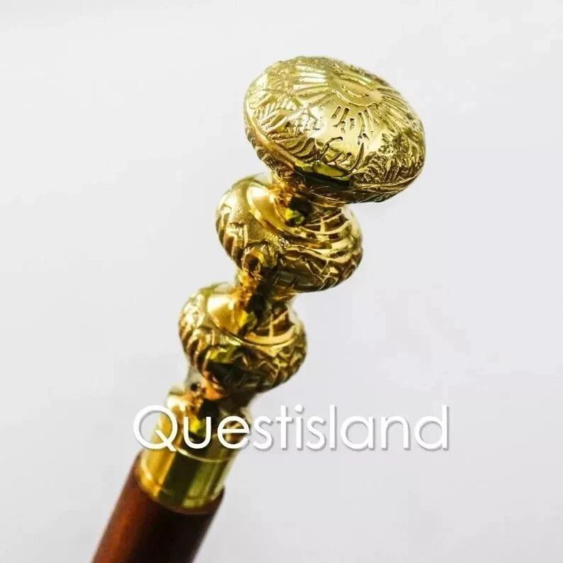 

Brass Handle Wooden Victorian Style Foldable Cane Collectible Men золотой