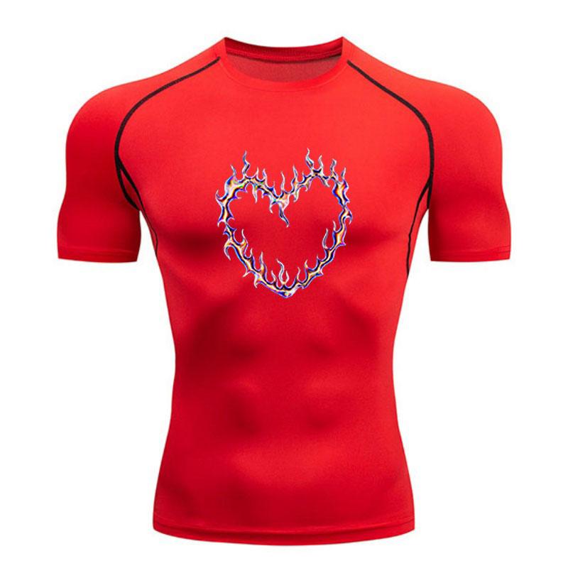 Men's Compression Workout T-Shirt, Thorn Heart Pattern Quick