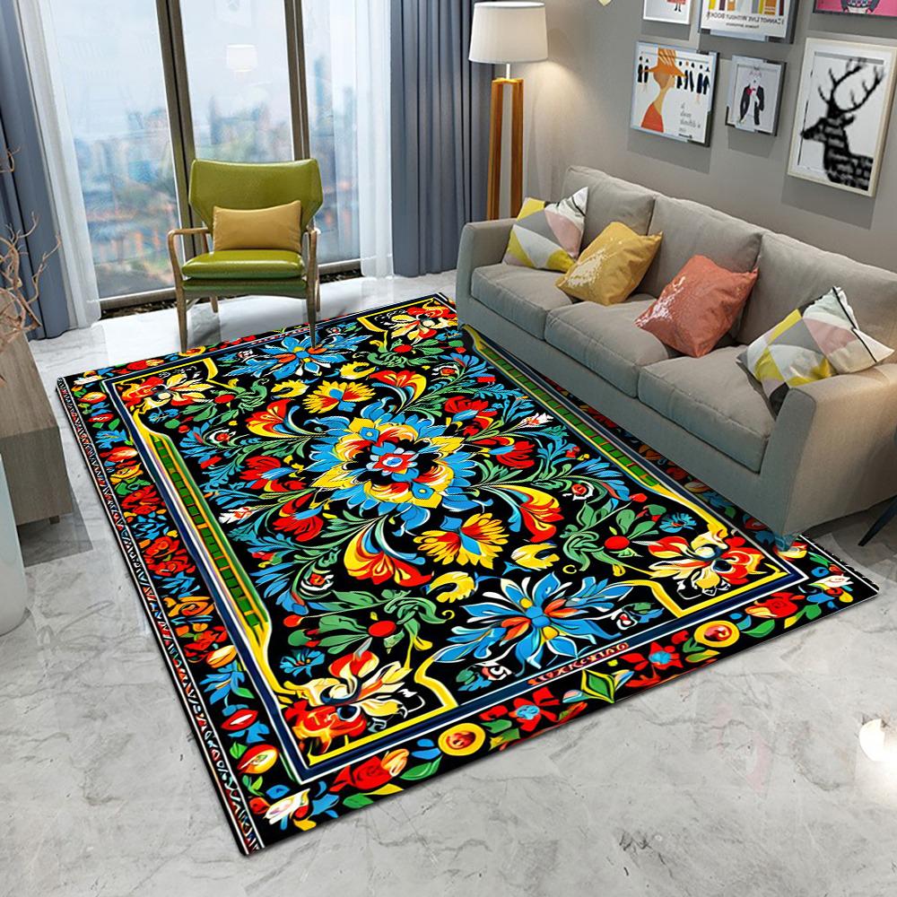 Dywan w stylu retro Bohemia z kwiatami do salonu, pod sofę, do sypialni, gabinetu, kuchni, mata pod drzwi wejściowe, antypoślizgowy, luksusowy dywan do dekoracji domu
