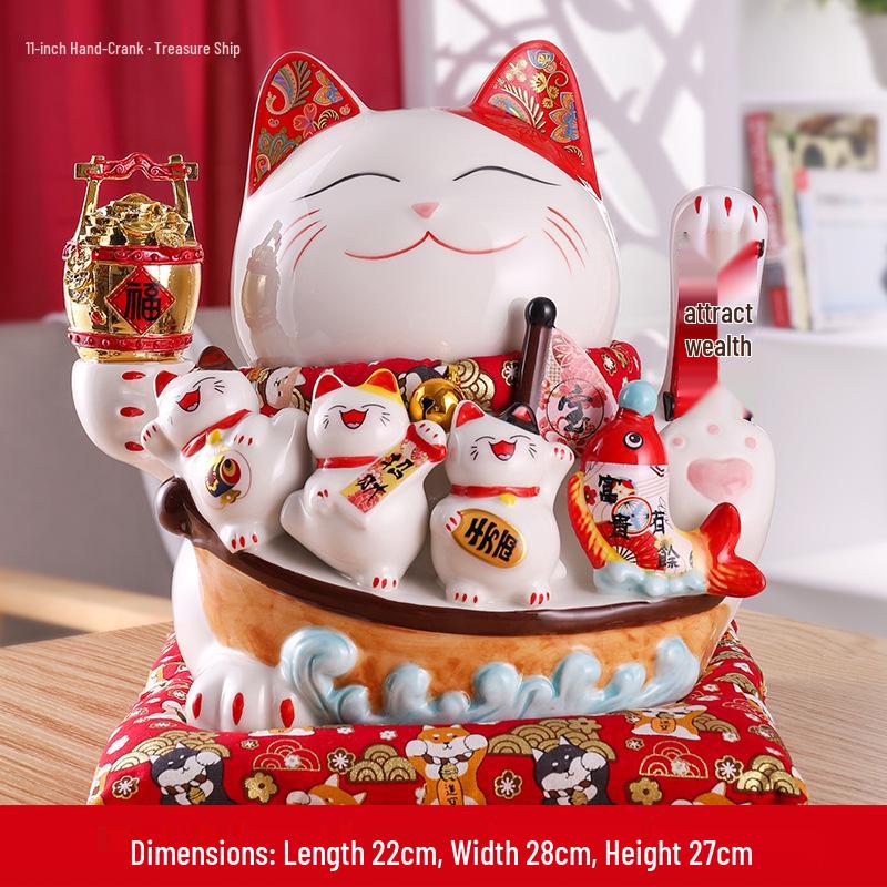 Ceramic Waving Fortune Cat Figurine for Home or Shop Decor