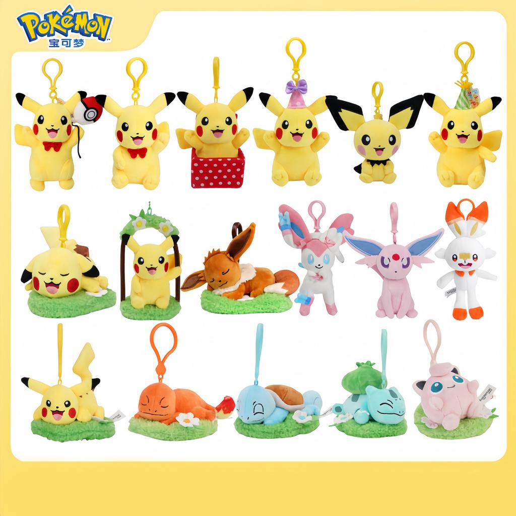 Original Plush Keychain Cartoon Toys Pikachu Mew Jigglypuff Squirtle Eevee Snorlax Bulbasaur Doll Kids Kawaii Toy