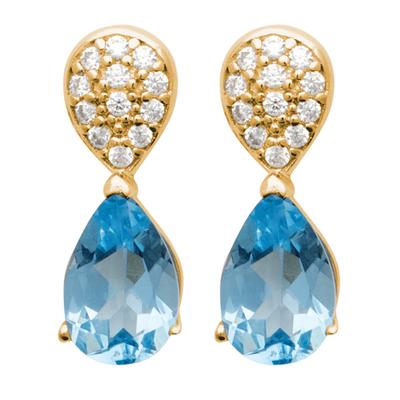 [R7471] - Gold Plated 'Sissi' Aquamarine Earrings - 12x5 Mm