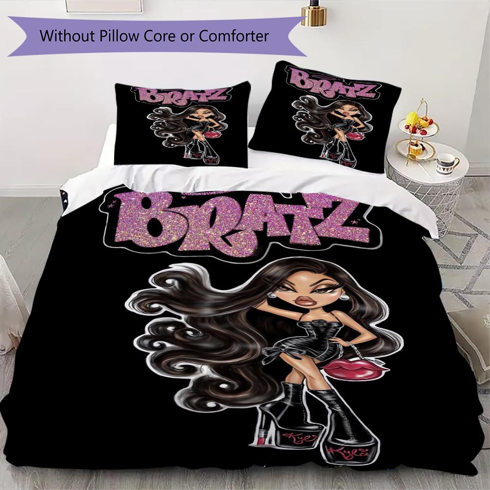 

Bratz Cute Pattern Bedding uilt Set uilt Cover Pillowcase Home Decoration Birthday Gift (1 * duvet cover + 2 * pillowcase without core)13 140x200cm