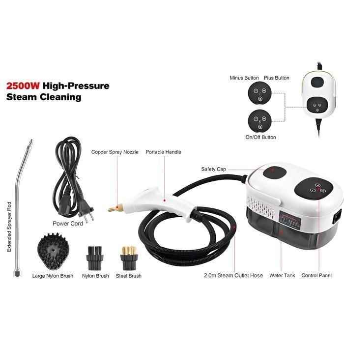 Steam Cleaner, 2500 W, 3 Bars, 1000 Ml, High Temperature Sterilization, Fast Heating, Convenient, Portable, White