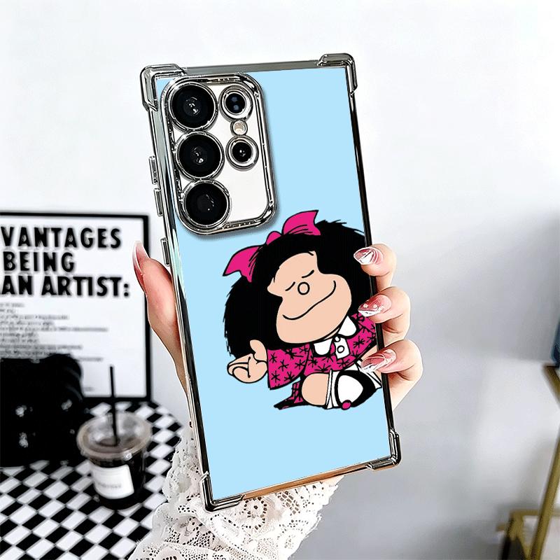 Mafalda Cartoon Cute Plating Phone Case For Samsung Galaxy S24 S25 FE S26 Edge S23 Ultra S22 S21 Plus S20 Anti-Fall Airabag Cove Samsung S23 FE