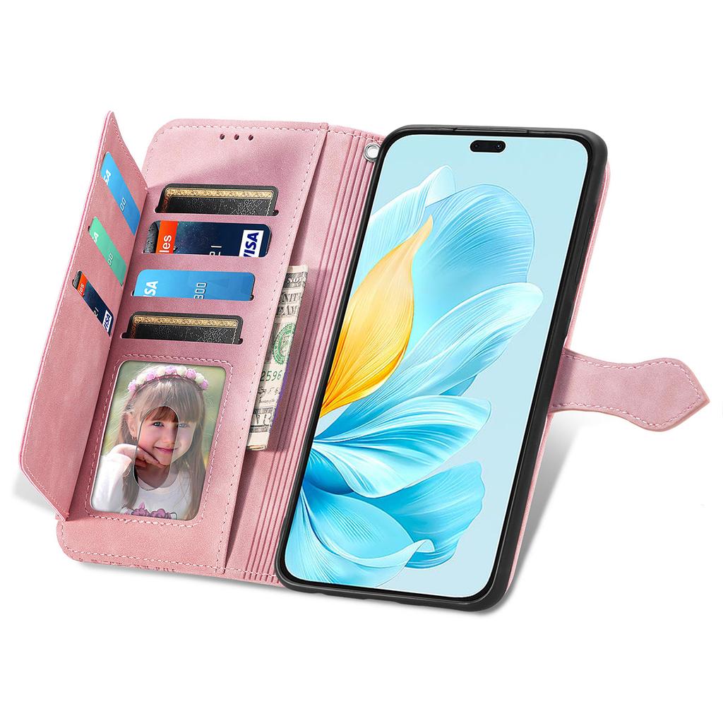 For Honor 200 Lite Zipper Wallet Case with Strap Flower Imprint PU Leather Phone Cover