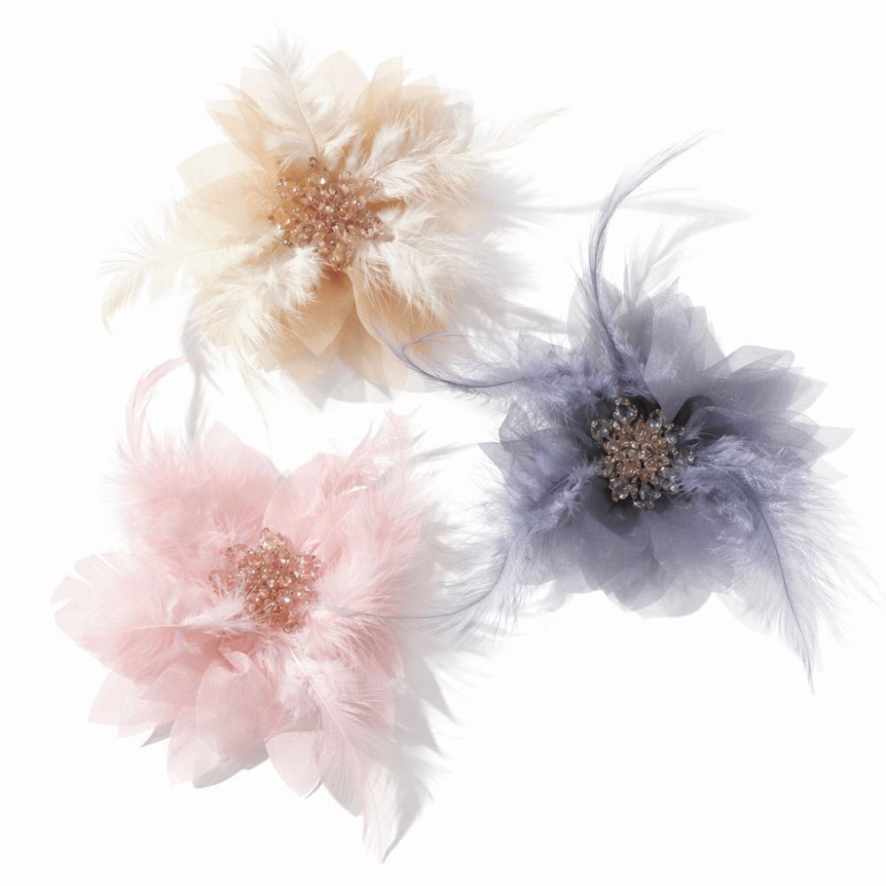 Handmade Feather Brooches Exquisite Pearl Crystal Flower Corsage Hair Accessories Lace Artificial Flower for Pin