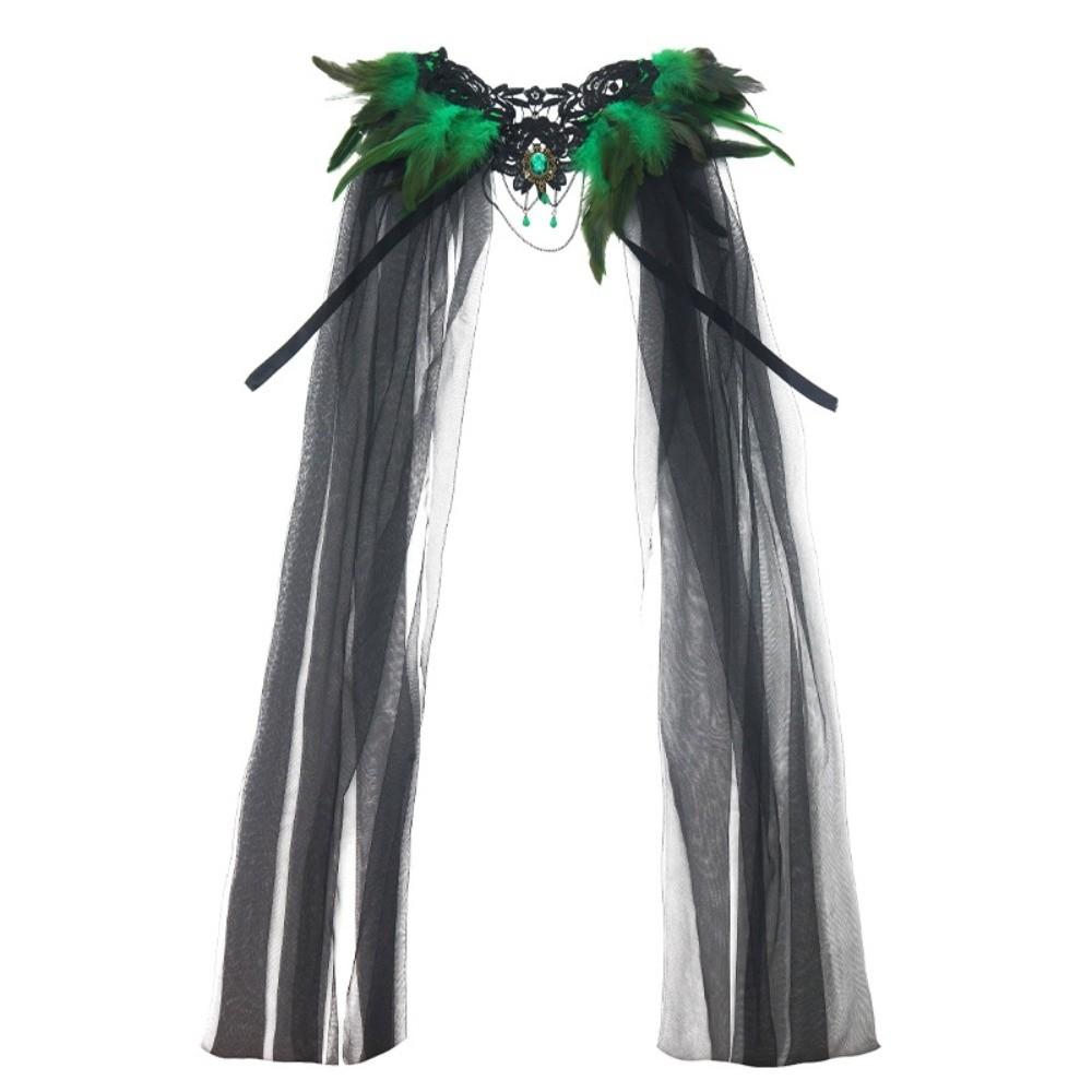 Black Halloween Feather Cloak Elegant Festival Costume Cape Hollow Lace Mesh Cape  Dance Cloaks