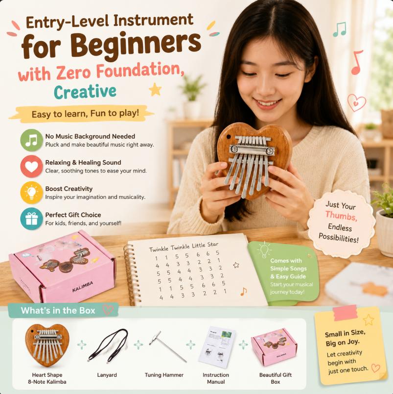 Solid Wood High-Quality Mini Thumb Piano Portable & Easy-to-Play Finger Piano Entry-Level Instrument for Beginners Creative