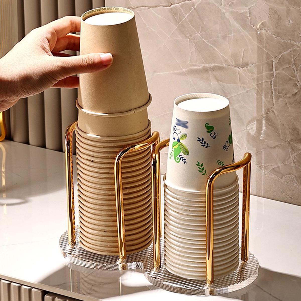 

Acrylic Desktop Cup Dispenser for Disposable and Glass Cups Single Seat Striped Cup Holder - Silver
