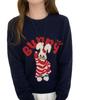 Women's Wool Round Neck Sweater with Cartoon Bunny Embroidery - Cute Style for Autumn/Winter