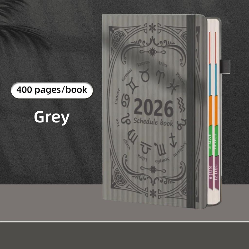 2026 A5 Textured PU Portable Agenda Book English Calendar Book Notepads Creative Daily Planner Reminder Desktop Date Calendar