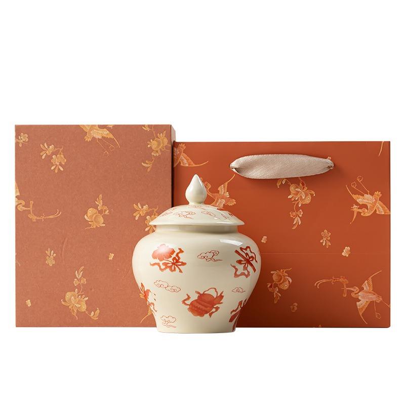 

Red Eight Immortals Pattern Ceramic Tea Caddy Vintage Chinese Porcelain Tea Jar for coffee Storage Home Decor Lucky Gift