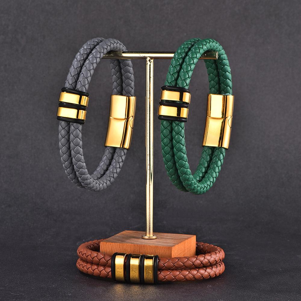 Mens Black Leather Braided Bracelet DIY Cuff Personalized Handmade Jewelry Trendy Accessory