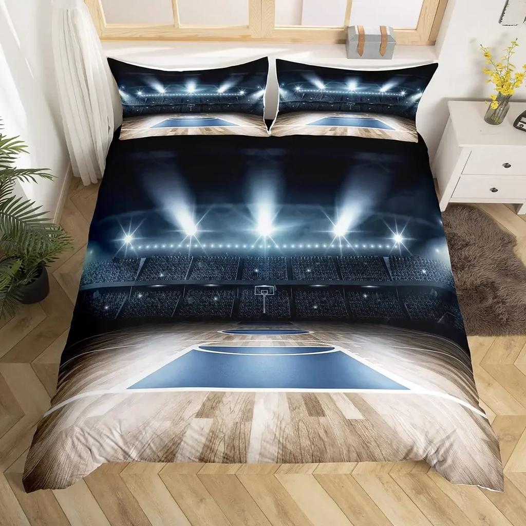 Basketball Bedding Set Kids Basketball Court Comforter Cover Set for Boys Men 3D Ball Pattern Sports Theme Duvet Cover Twin Size