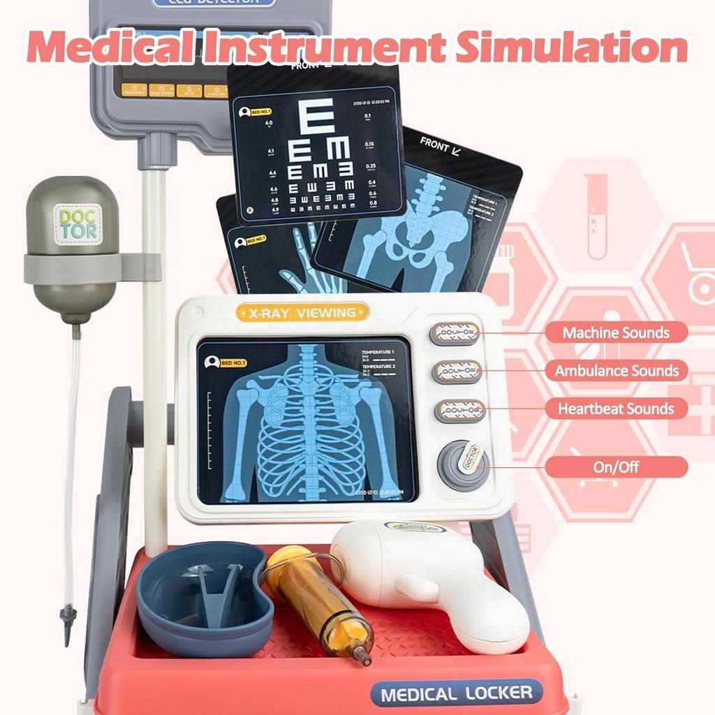 Pretend Play Doctor Kit for Kids with Cart Stethoscope Doctor Kit for Toddlers Role Play Medical Toy Birthday Gift for Girl Boy