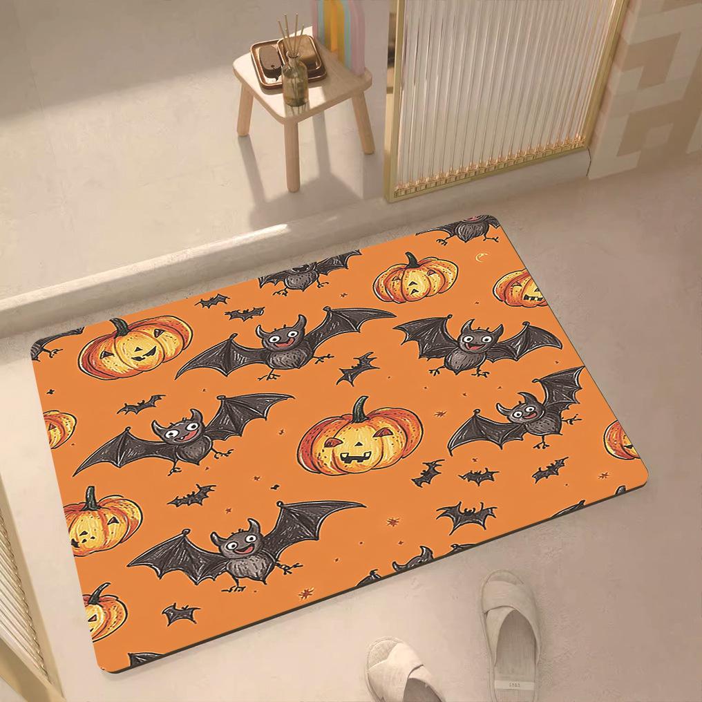Custom Pattern Halloween Holiday Decoration Diatom Mud Machine Washable Absorbent Toilet Door Mat for Home